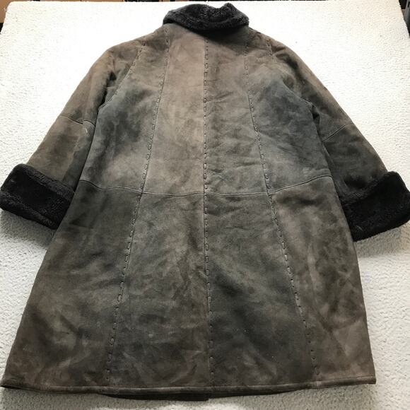 Vintage 100% Lambskin Shearling Long Coat Womens Large Suede Fur Lined Button - Picture 5 of 14